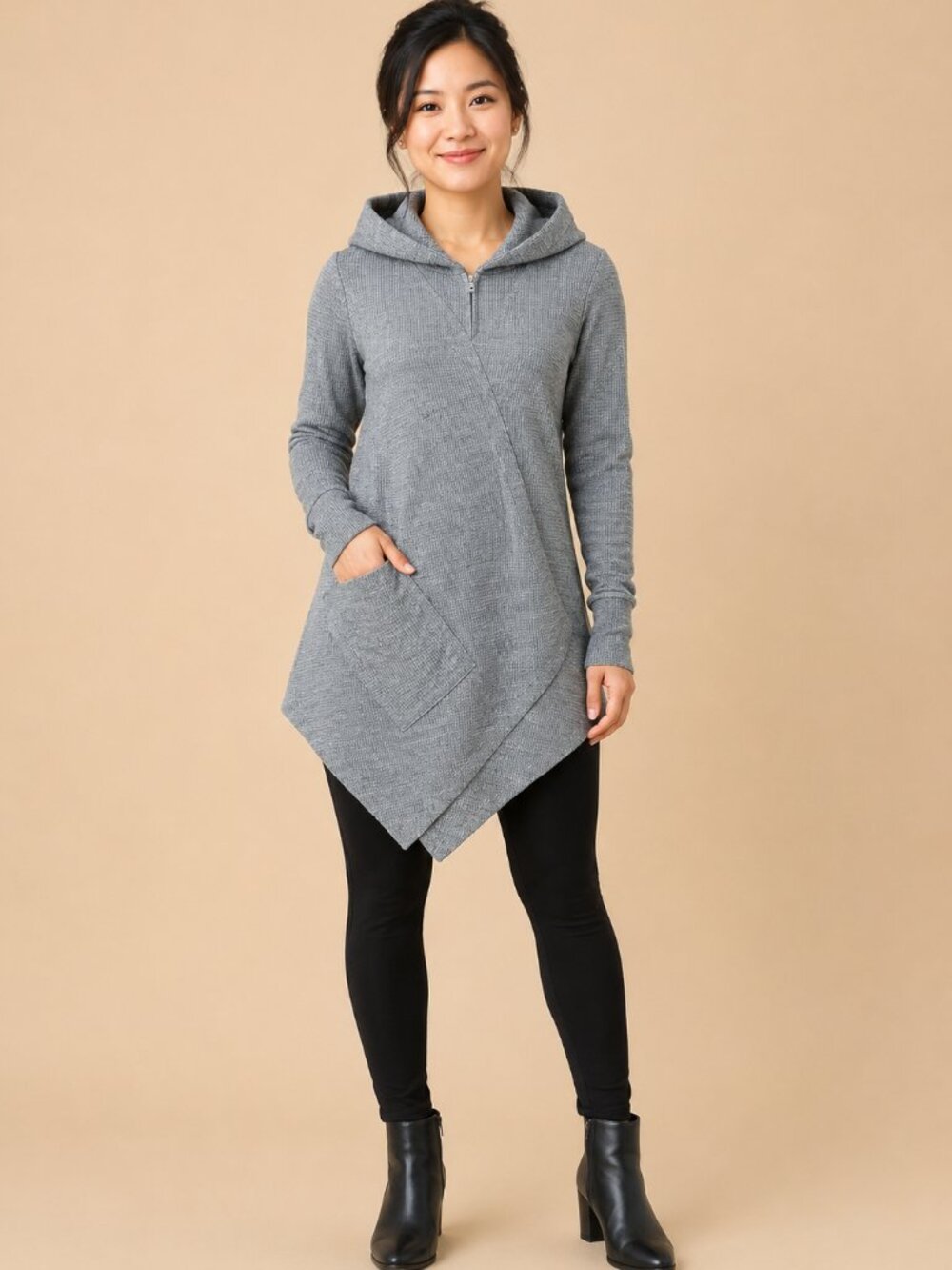 Splendid Gray Hooded Asymmetrical Hem Tunic Sweater Small